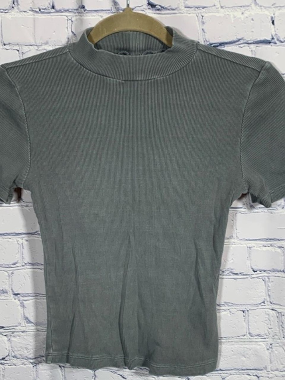 Anthropologie The Blair high neck ribbed short sleeve baby tee in dust sage XS.